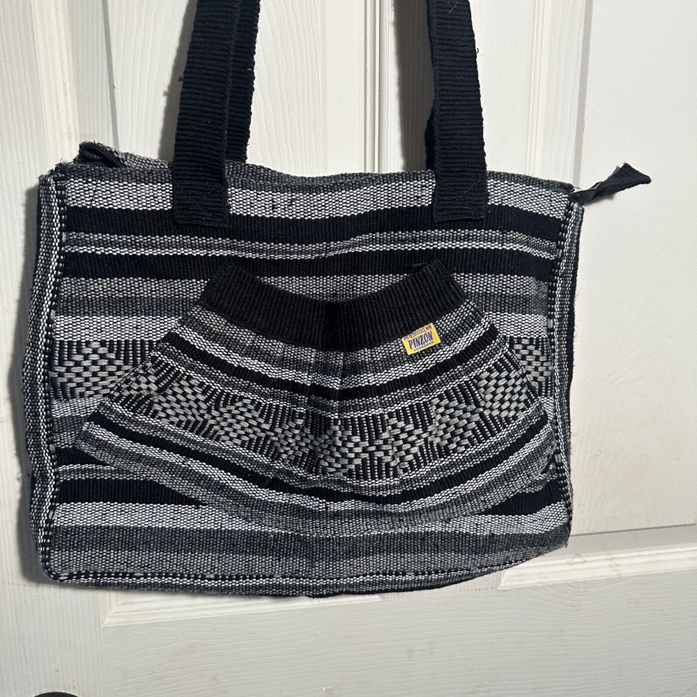 Black and Gray Striped Women's Bag